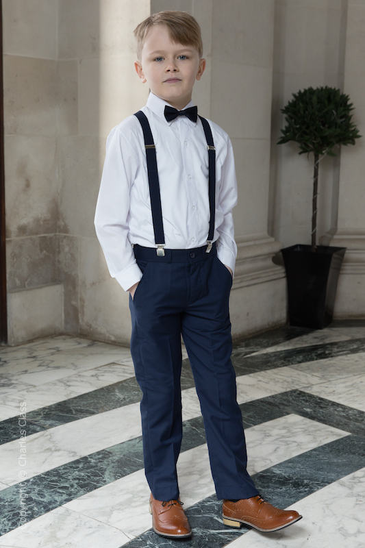 Boys Navy Trouser Suit \u0026 Navy Braces 